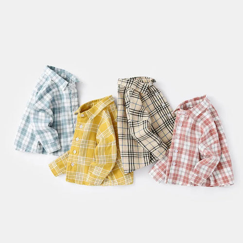 Boys' cotton casual shirt with lattice pattern in multiple colours showing long sleeve design