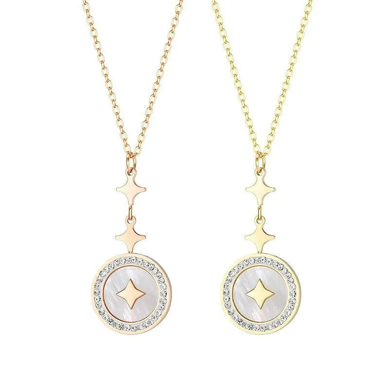 Titanium steel necklace with six-pointed star diamond pendant on adjustable O-ring chain