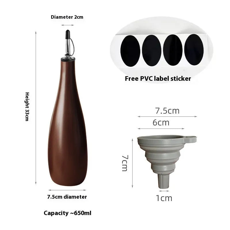 Ceramic kitchen oil pot with sealed lid and conical funnel in three colour options
