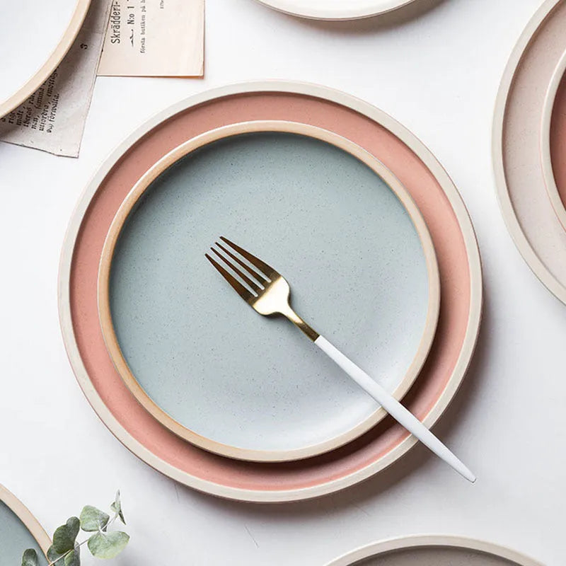 Pure blue matte finish 10-inch ceramic dinner plate on a table.