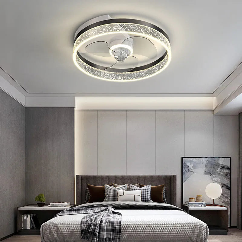 Nordic style white ceiling lamp with integrated fan and light for children's room