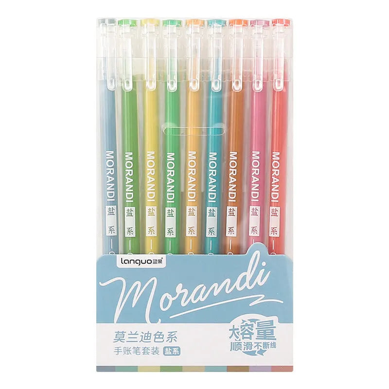 Set of 9 retro Japanese colour gel pens with 0.5mm needle tips for note-taking