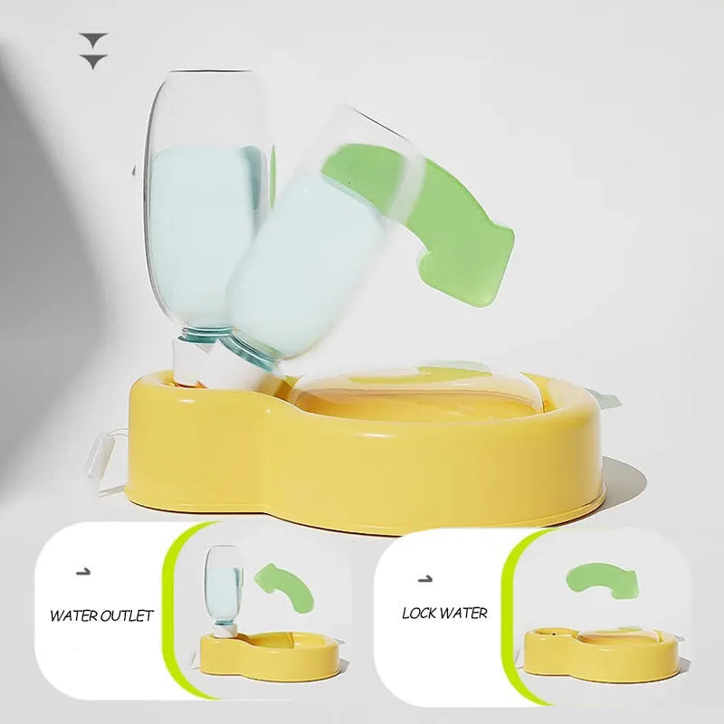 Green portable pet travel cup with pull-out water bowl, shown next to a dog.