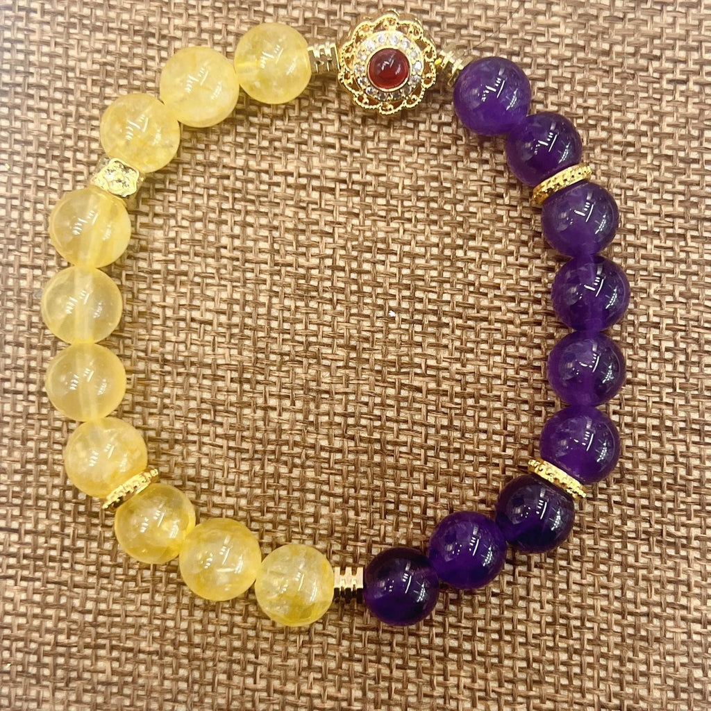 Handmade yellow and purple amethyst crystal bracelet for women with niche style