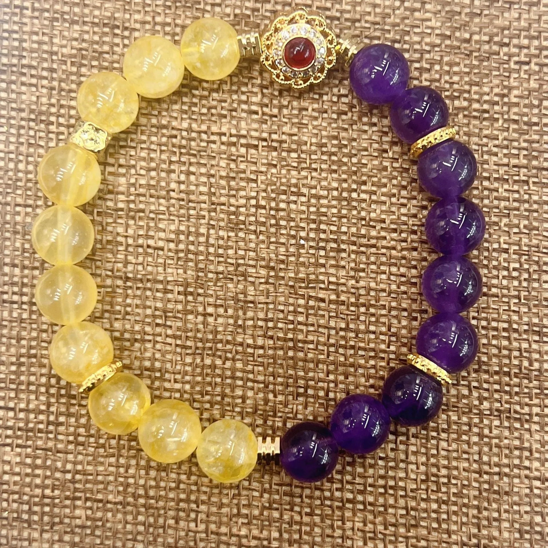 Handmade yellow and purple amethyst crystal bracelet for women with niche style