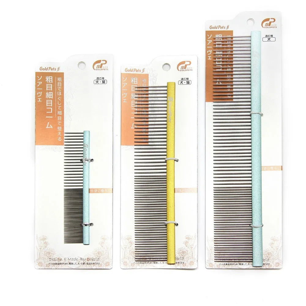 Double-sided stainless steel pet comb with 1mm fine teeth in blue option for dog and cat grooming