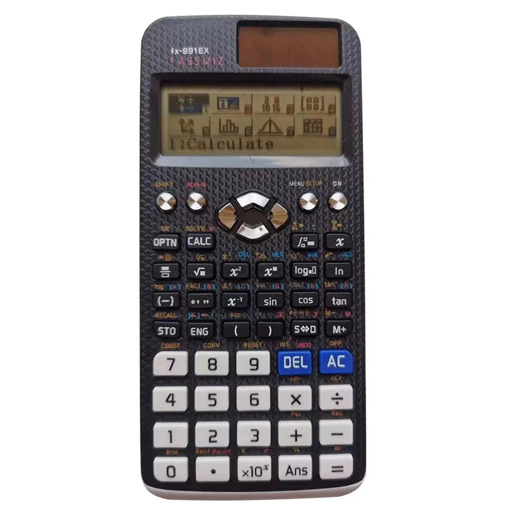 991EX solar scientific calculator in black, blue, or pink colours for complex statistics