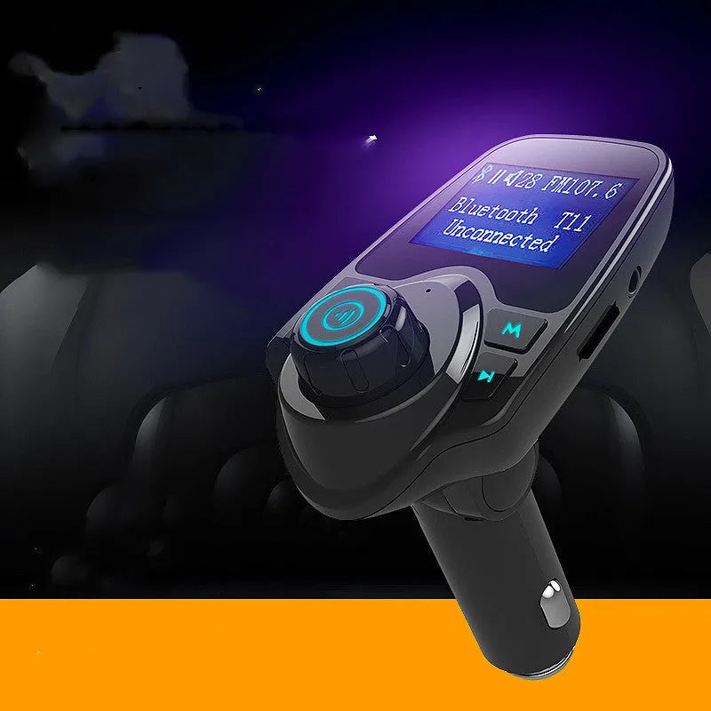 Black G7 car Bluetooth FM transmitter and hands-free kit with USB port and TF card slot.