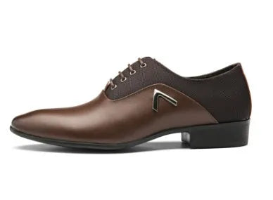 Men's Oxford business casual shoes in black, brown, and yellow with artificial PU leather upper