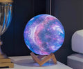 3D printed moon lamp with USB charging and remote control showing 16 colour options, PVC shade, 12-20cm sizes