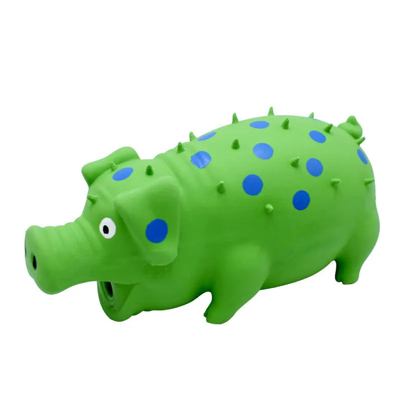 Latex pig squeaky dog chew toy for aggressive chewers with dental cleaning surface