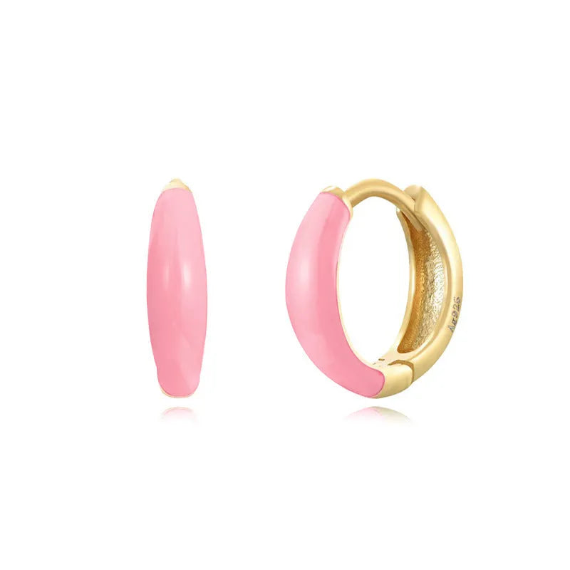 Curved oval epoxy earrings with colourful drip finish in geometric U-shape design