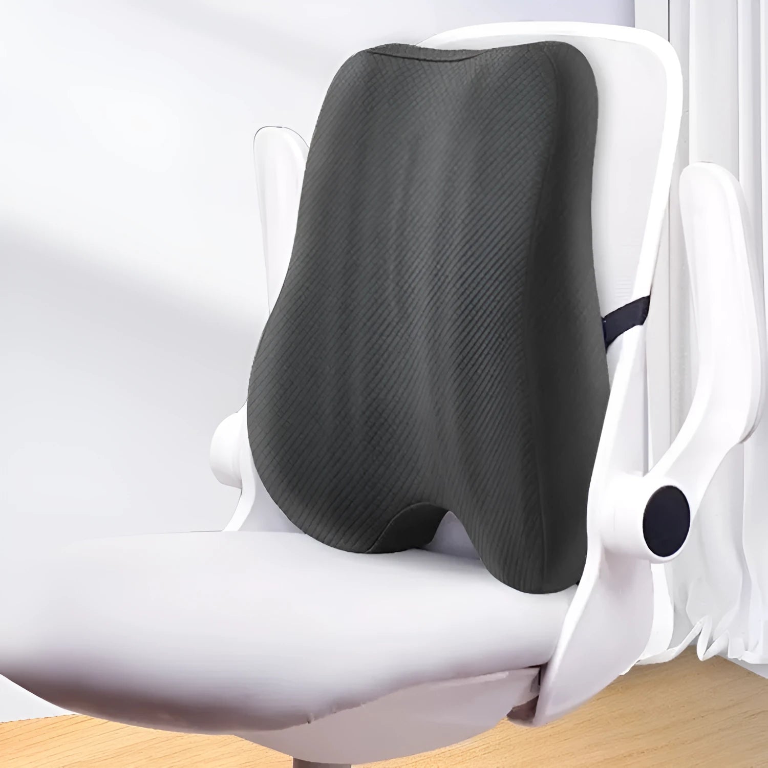 Office chair lumbar support cushion in grey, pink, or navy blue measuring 40cm x 40cm x 8cm