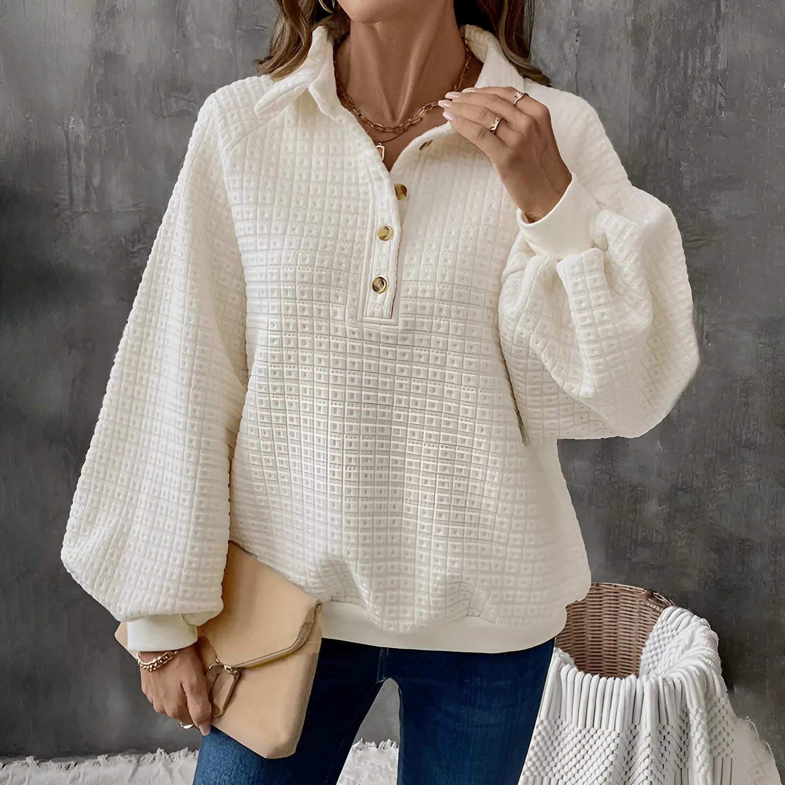 Women's polo collar thickened sweater in solid colour with long sleeves