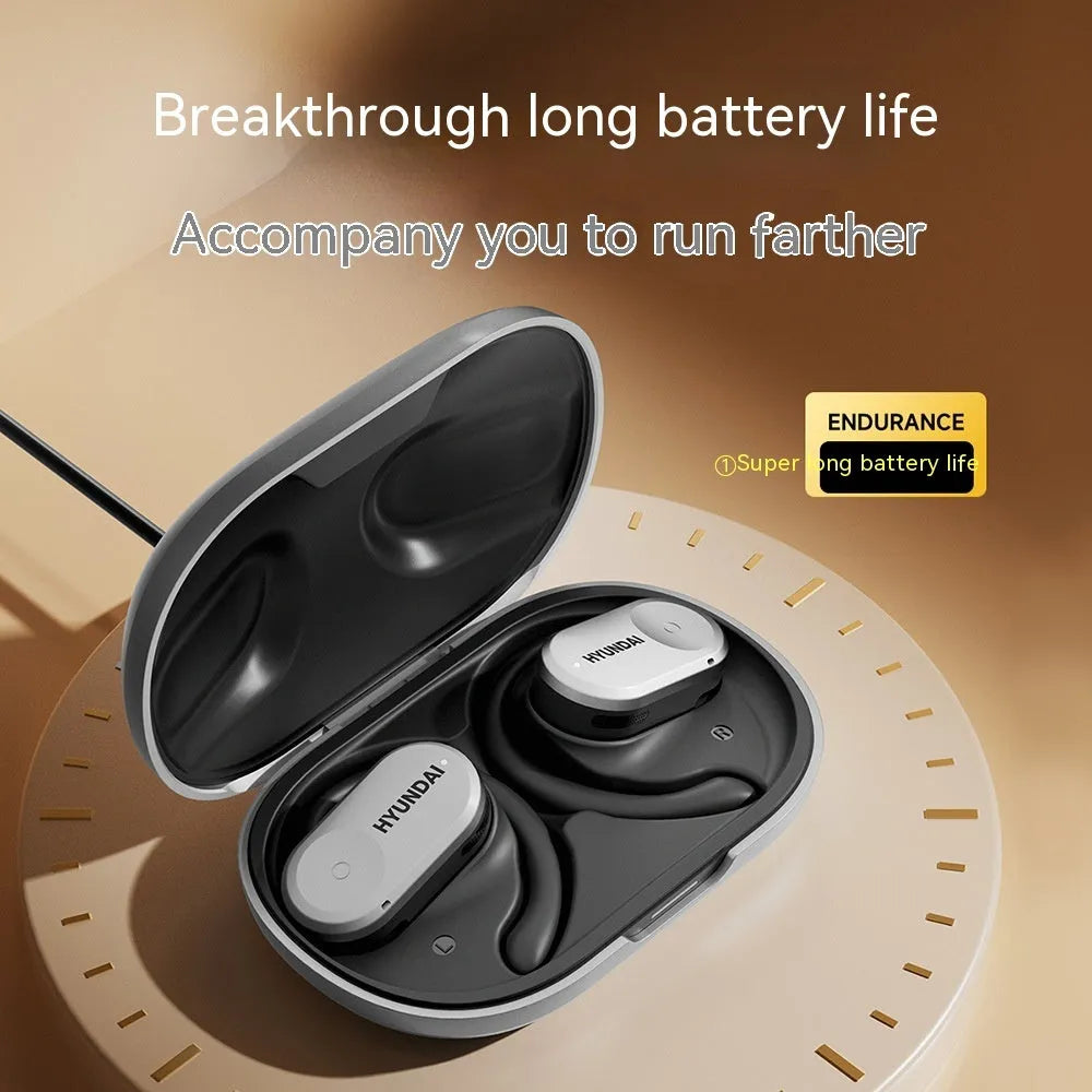 Hyundai ear hook wireless Bluetooth headset in Silver Black with plastic build and secure ear hook design