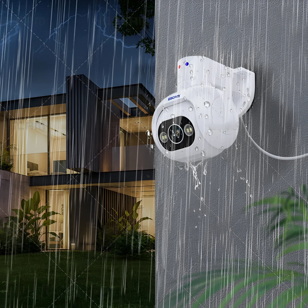 White smart colour night vision security camera with 4mm lens on wall mount bracket