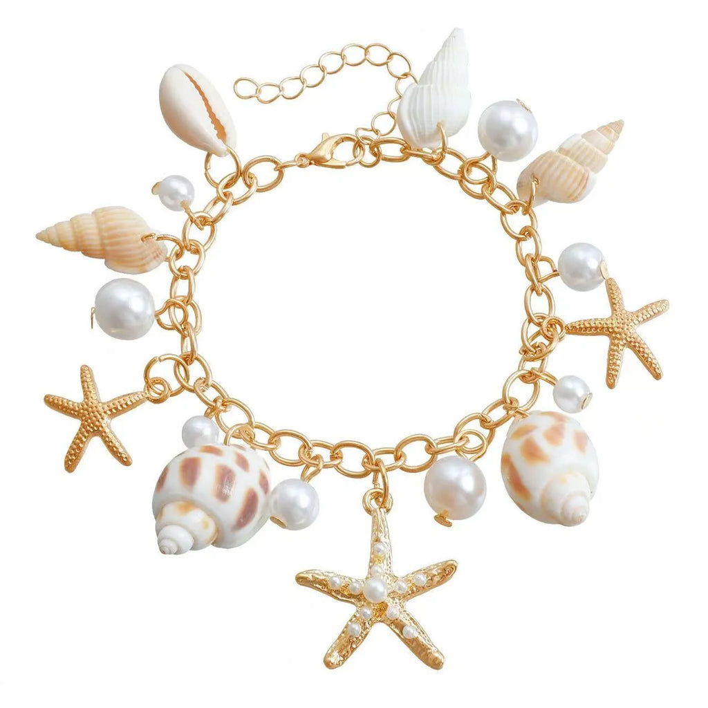 Women's summer beach waist chain and matching bracelet set with star charms in alloy metal