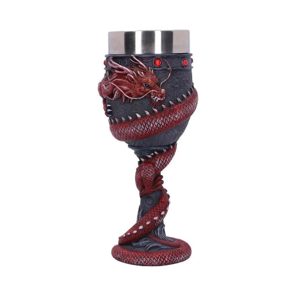 Chinese dragon design 3D relief red wine glass in stainless steel and resin with 200ml capacity