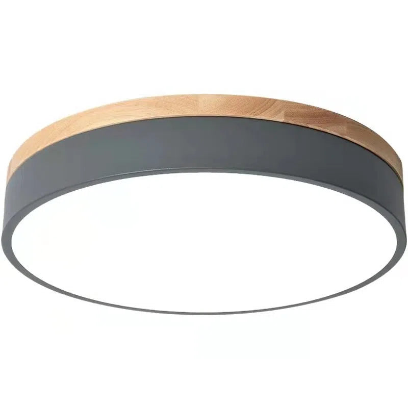 Round Nordic macaron ceiling light with wooden base, 60cm diameter, in multiple colour options