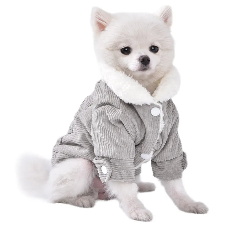 Grey lambswool lined pet vest with fleece padding for dog winter clothing