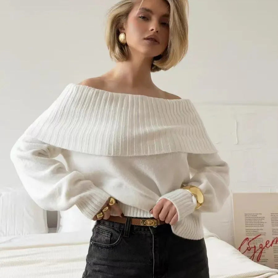 Acrylic off-the-shoulder sweater with 3D pattern effect in grey colour