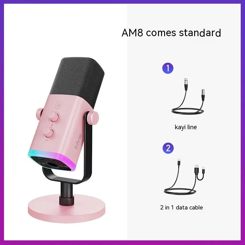 Dynamic noise reduction microphone in black colour with XLR cable and mounting base