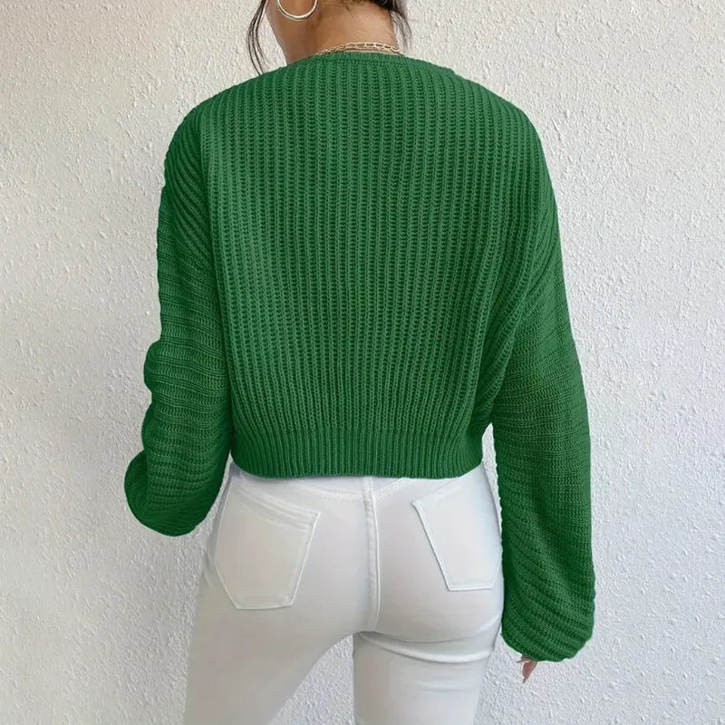 Women's solid colour polyester long sleeve pullover in five colour options with loose fit