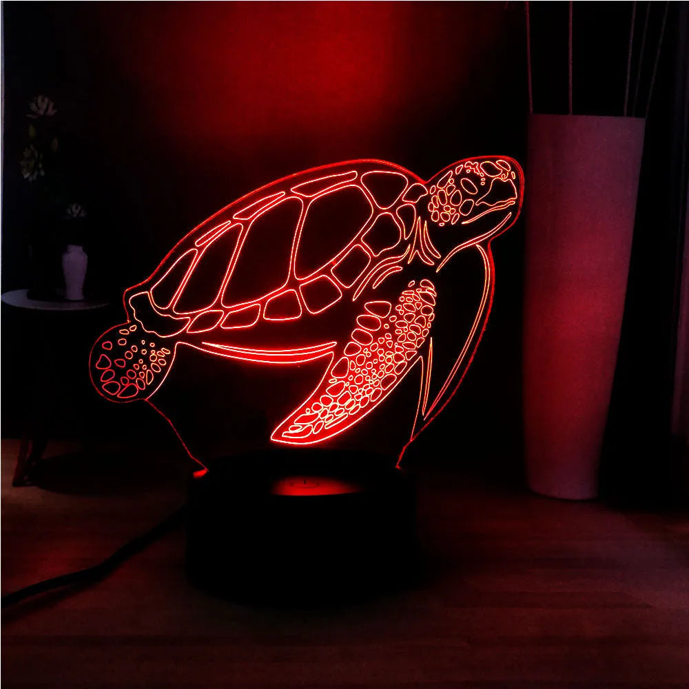 3D LED turtle night light with acrylic construction and sixteen colour lighting options