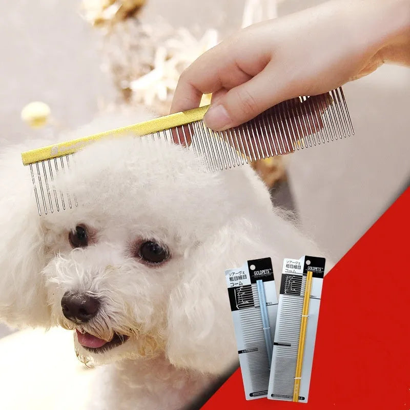 Double-sided stainless steel pet comb with 1mm fine teeth in blue option for dog and cat grooming