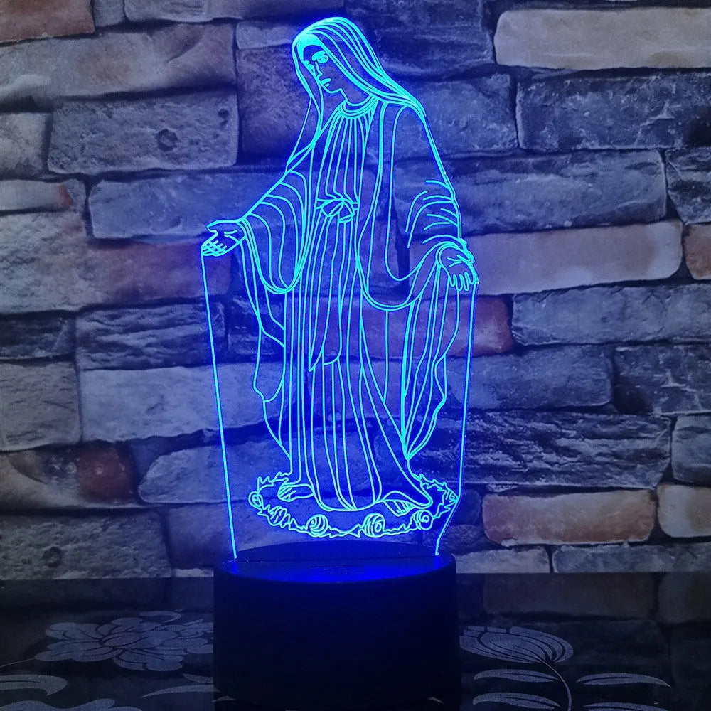 3D LED night light showing colourful dual-ring pattern from laser-engraved acrylic plate with touch control base