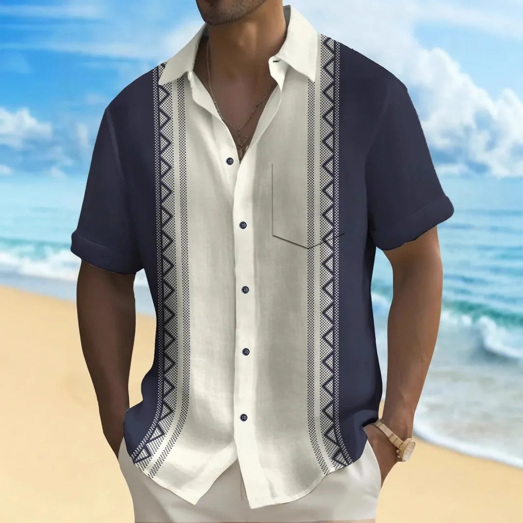 Multicolour printed loose-fit men's casual shirt in a cardigan style