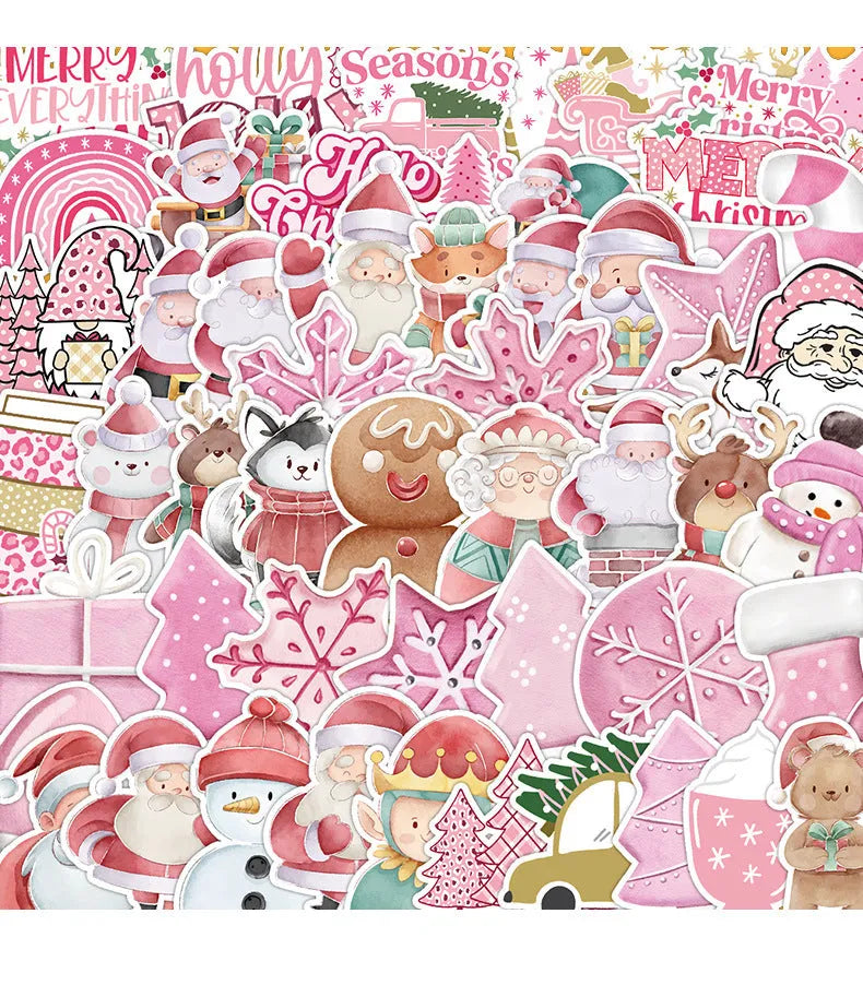 Assortment of 50 cute Christmas-themed waterproof stickers in various designs, each between 4cm and 8cm in size.
