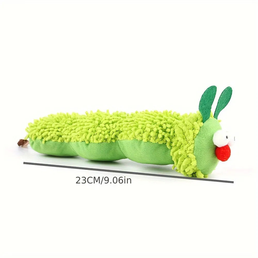 Green soft plush interactive cat toy pillow with rechargeable electronics