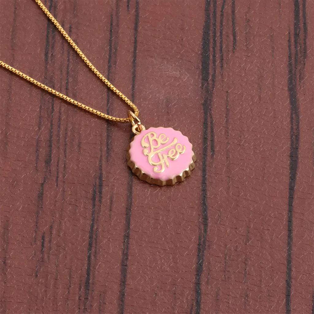 Copper bottle cap pendant necklace with gold plating on 40cm box chain in six colour options