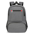 Light grey insulated Oxford cloth backpack with curved shoulder straps and pull-rod belt accessory