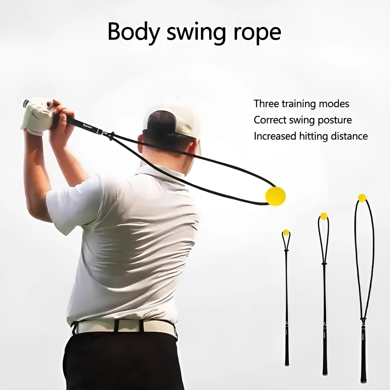 Black silicone elastic training rope for golf swing correction practice