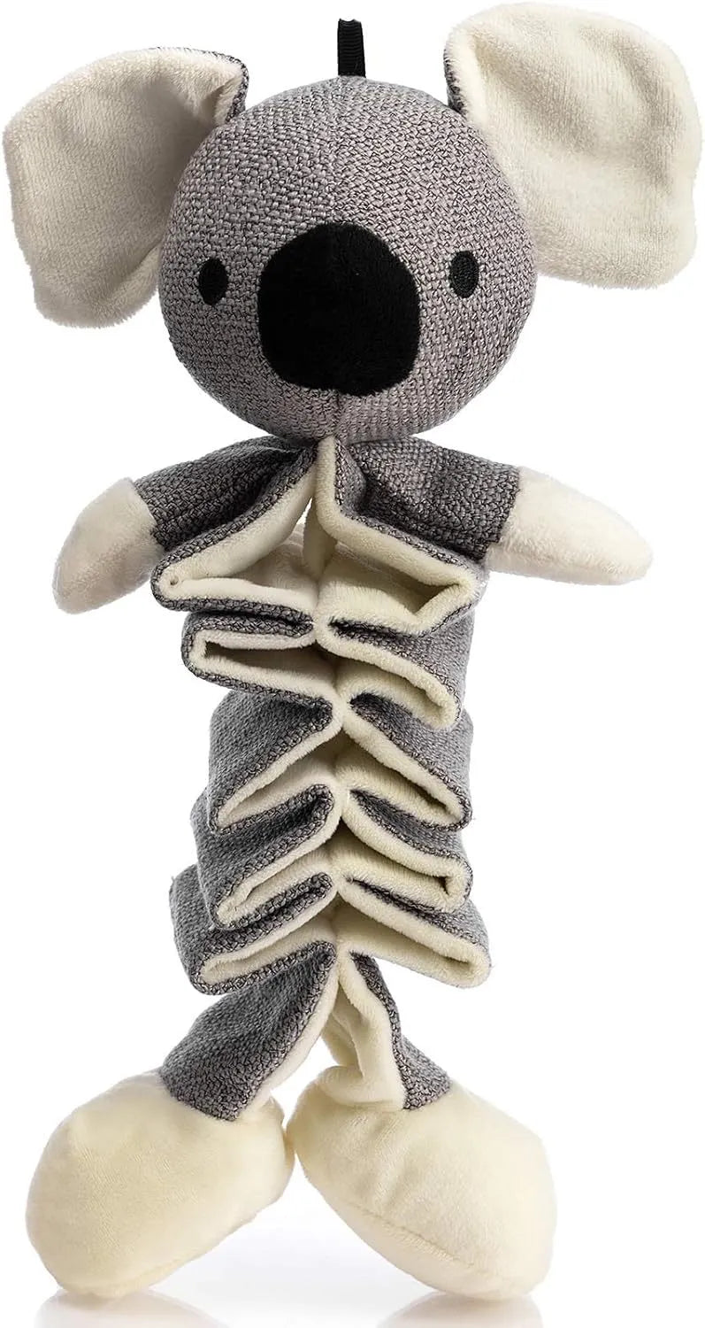 Gray koala squeaky dog toy with crinkle paper, measures 30cm long, for small medium large dogs