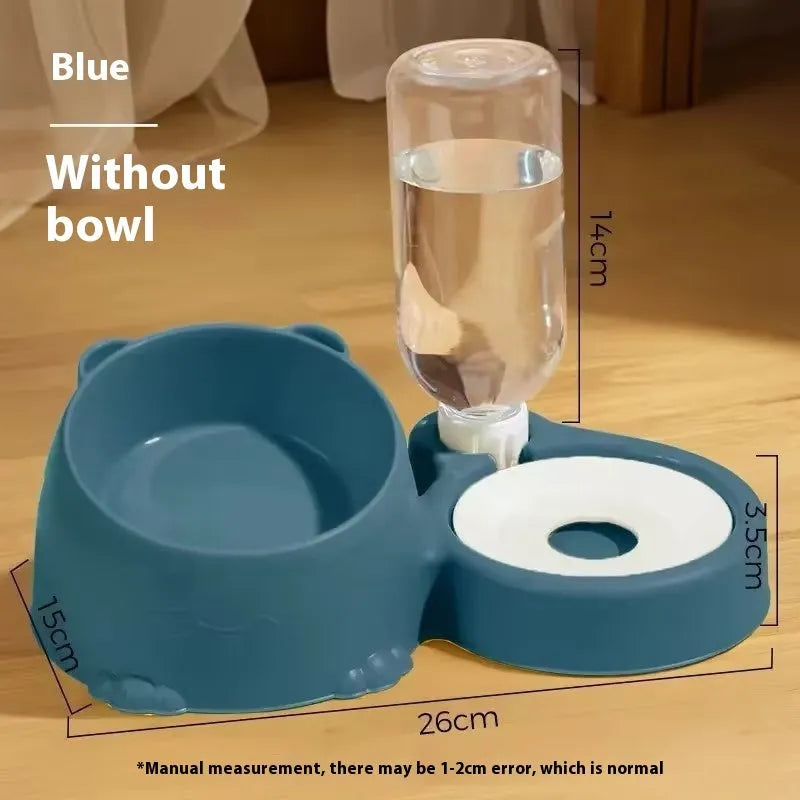 Automatic cat feeding basin with double bowl design and gravity water dispenser in choice of four colours