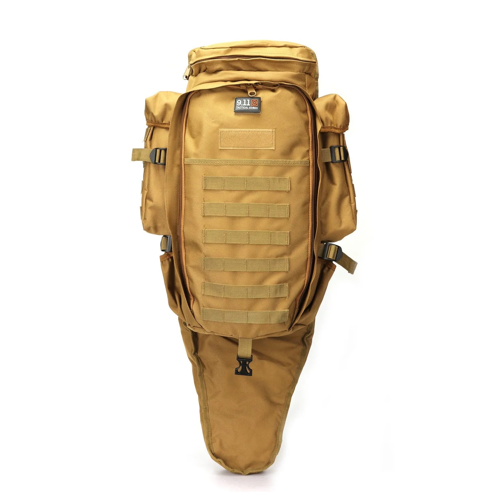 60L nylon mountaineering camping backpack in green, with multiple compartments