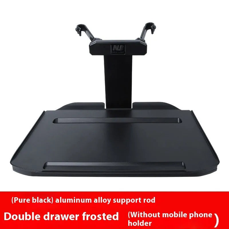 Folding car rear seat dining table laptop stand in black ABS with phone holder slot