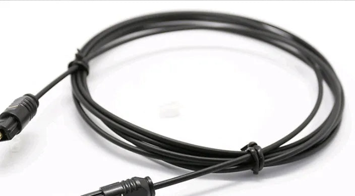OD2.2 digital audio fibre optic cable with slim black PVC jacket on a white background.