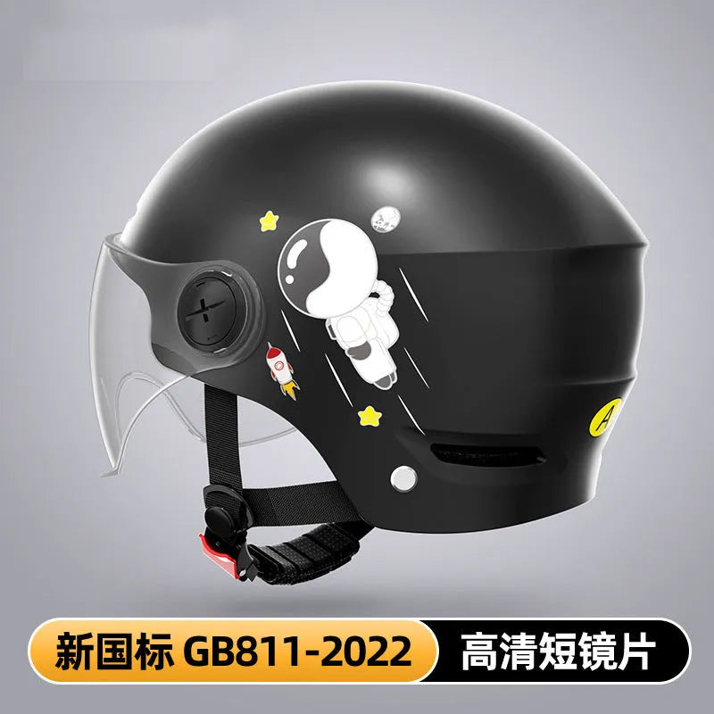 Khaki coloured motorcycle half helmet with a long visor on a solid background.