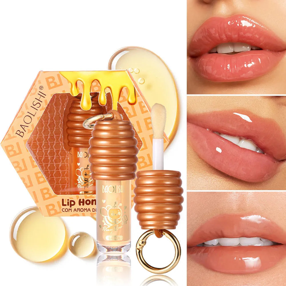 Portable honey lip gloss in keychain pannier bag with moisturising properties
