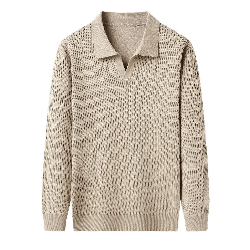 Men's loose green pullover sweater on a hanger, casual autumn wear