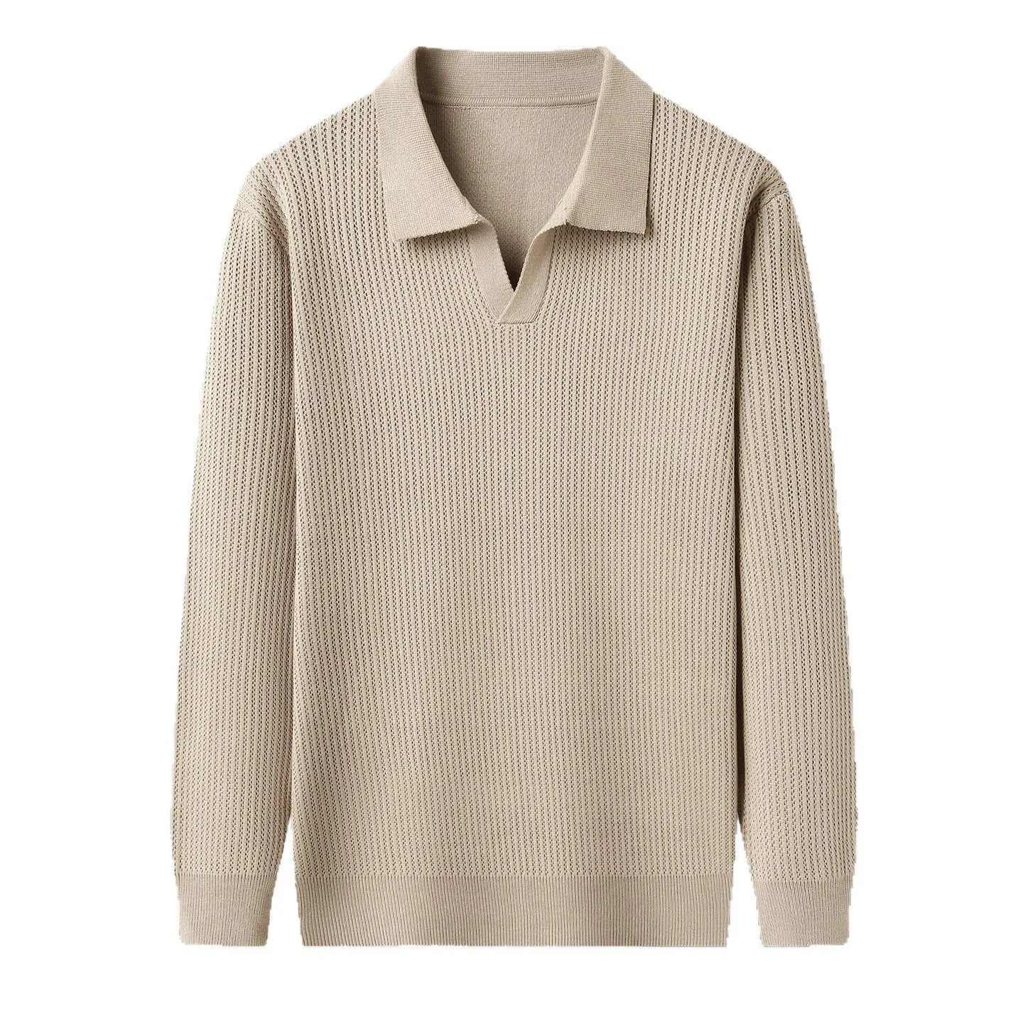 Men's loose green pullover sweater on a hanger, casual autumn wear