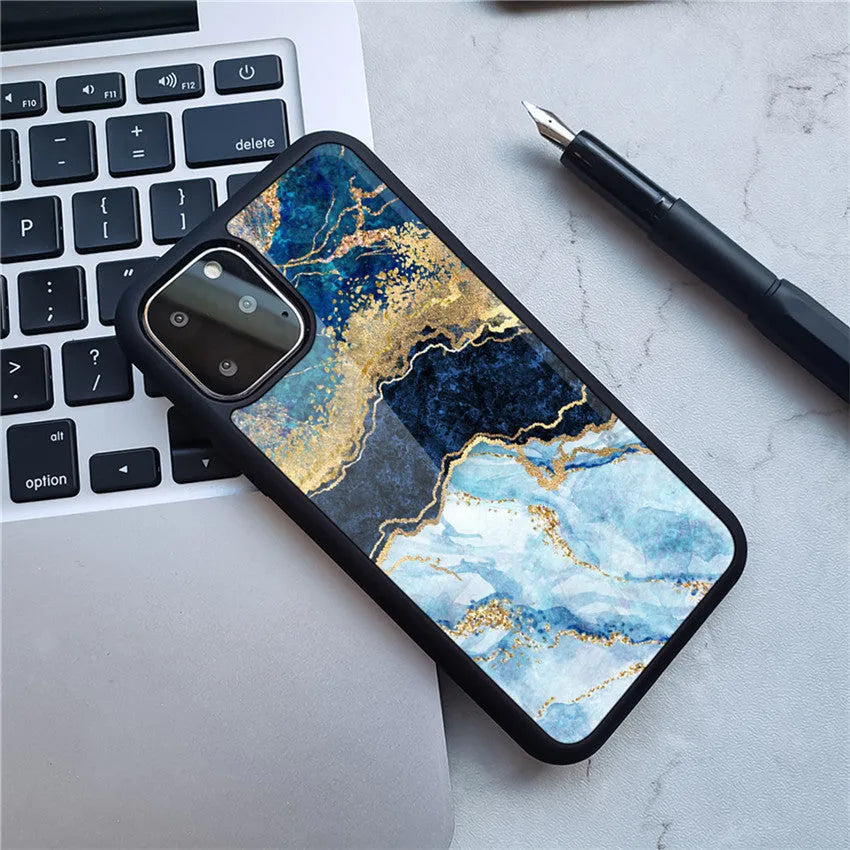 Marble phone case back cover with camouflage pattern on iPhone showing Black gold colour