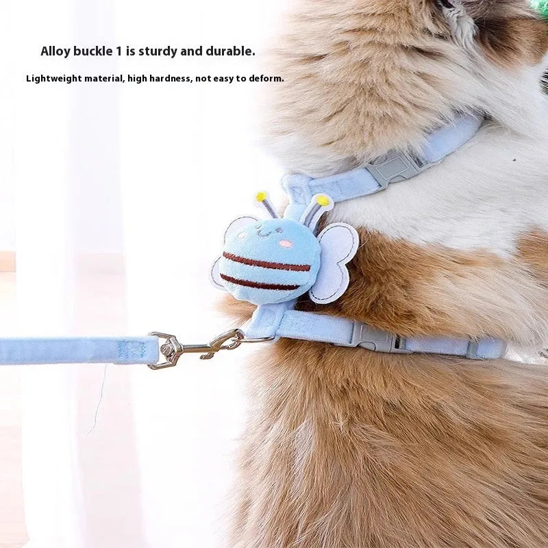 Bee shape adjustable cat rope in pink, yellow and blue colours with strap and hand rope attachments