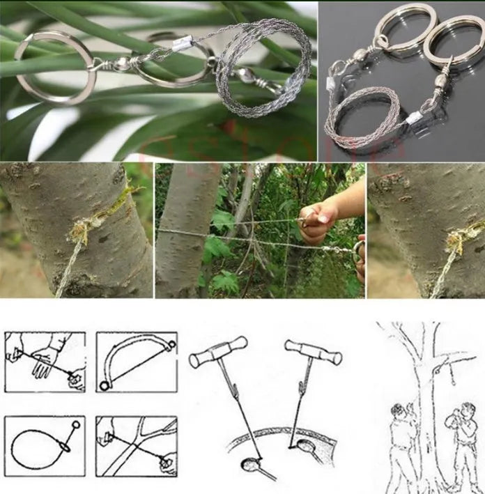 70cm stainless steel survival wire saw with thumb rings for portable outdoor cutting