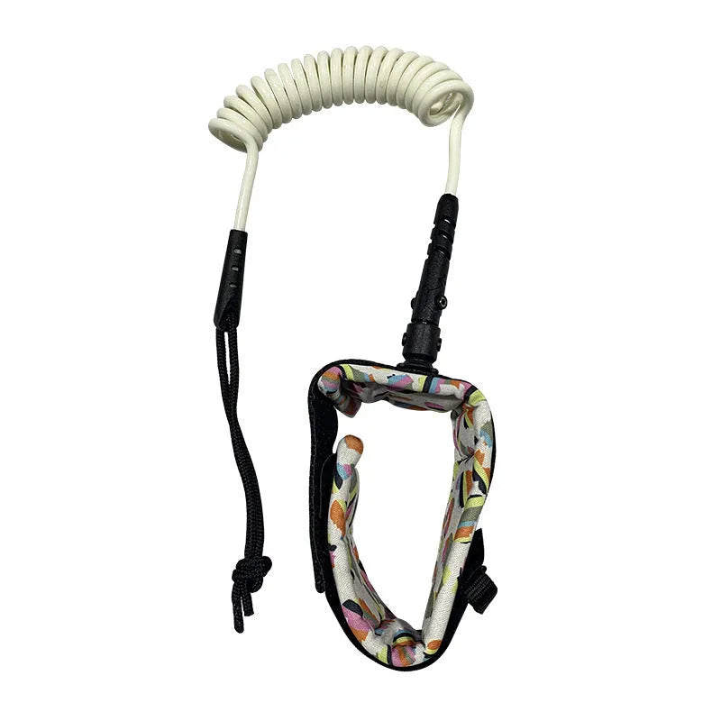 Close-up of a coiled high-strength pulp rope for use as a surfboard hand holding tether.