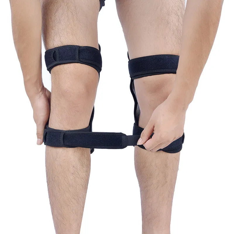 Knee brace with spring mechanism in adjustable design for mountaineering and sports activities